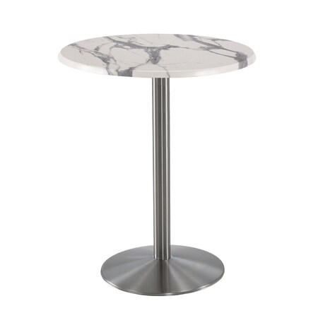 Holland Bar Stool Co 42" Tall OD214 Stainless Steel Table Base 22" Diameter 30" Diameter White Marble Top OD214-2242SSOD30RWM